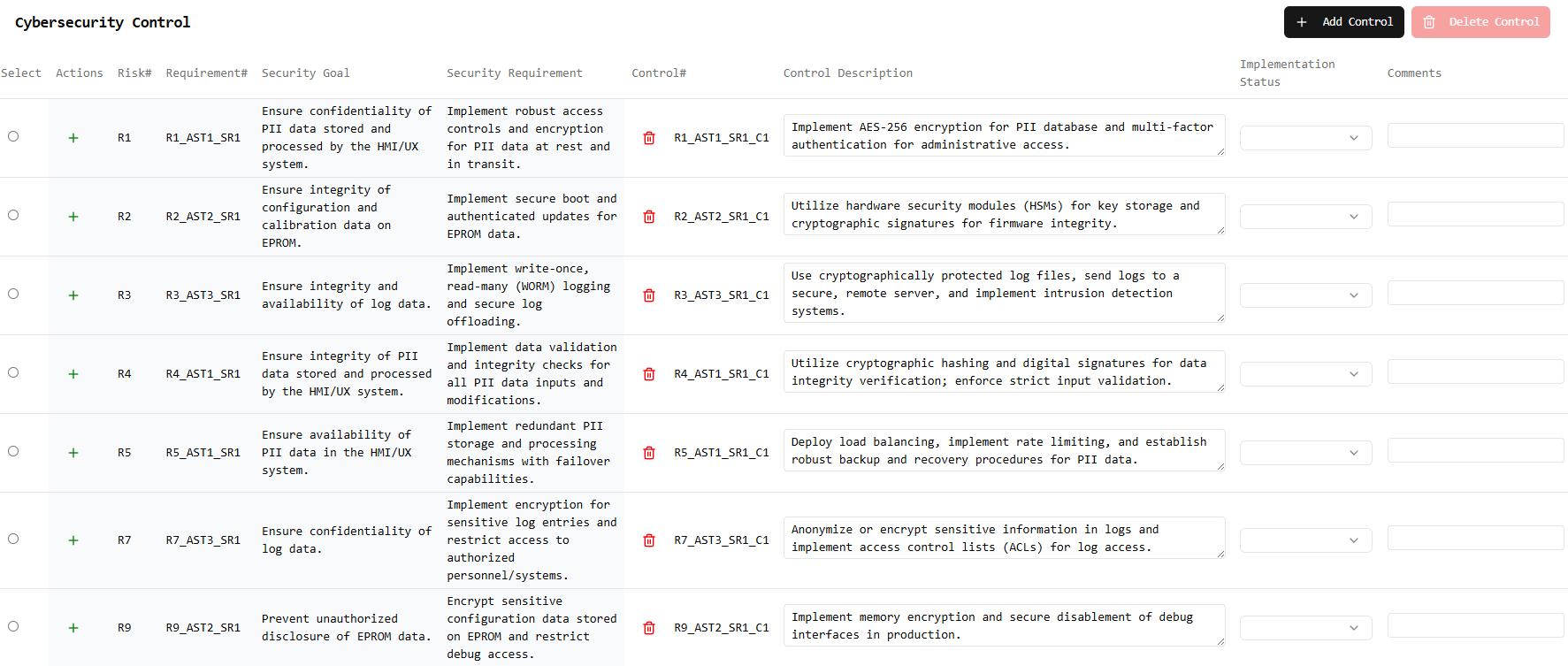 Cybersecurity Controls - Detailed security requirements and control descriptions